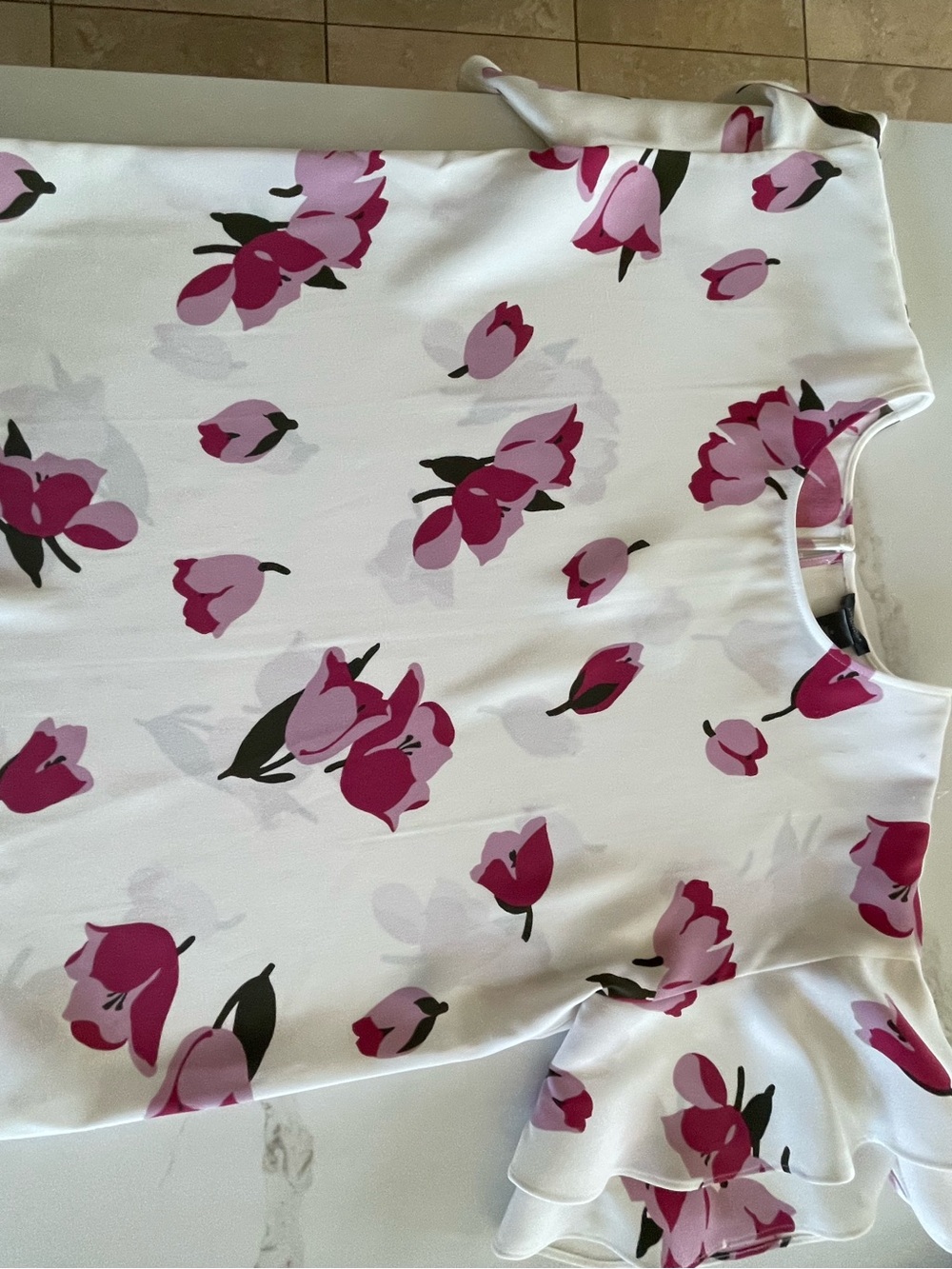 Ann Taylor White Blouse with Pink Floral Print